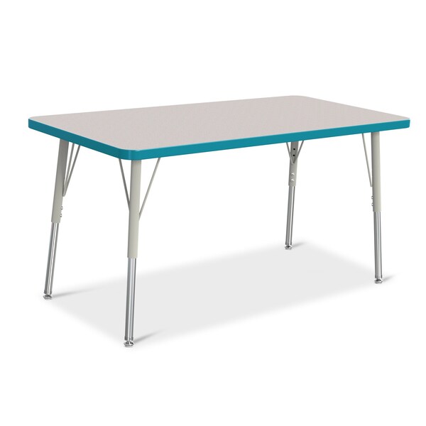 Jonti-Craft Berries Rectangle Activity Table, 24 in. x 48 in., A-height, Freckled Gray/Teal/Gray 6403JCA005 - main